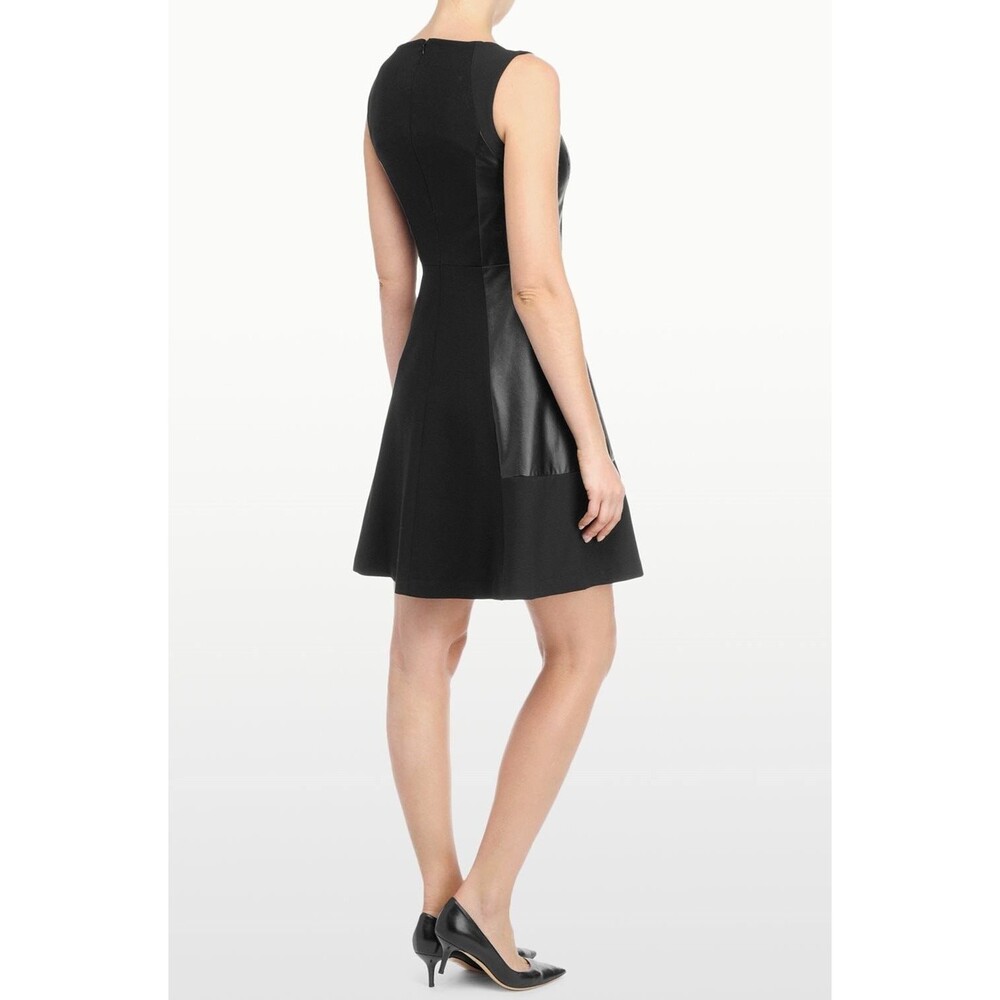 New Womens NYDJ Dress Ponte Faux Leather Sleeveless Black 8 NWT Fit and Flare